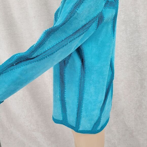 IDI by Matthew Y2K Turquoise Patchwork Suede Jacket Cardigan Women's Size Large - Picture 5 of 16